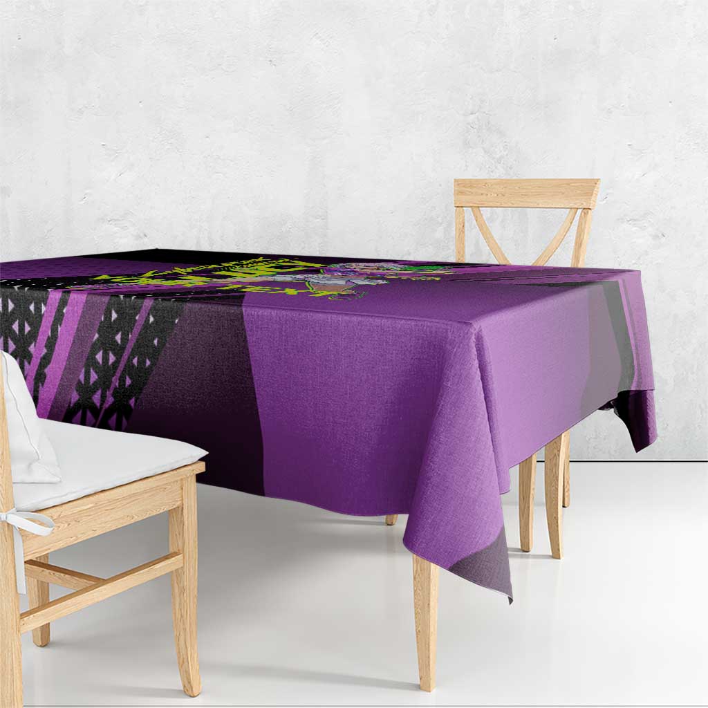 Personalized Lucy Tennis Design Tablecloth with a Cyberpunk Edgerunners Theme Featuring Neon Purple and Dynamic Poses