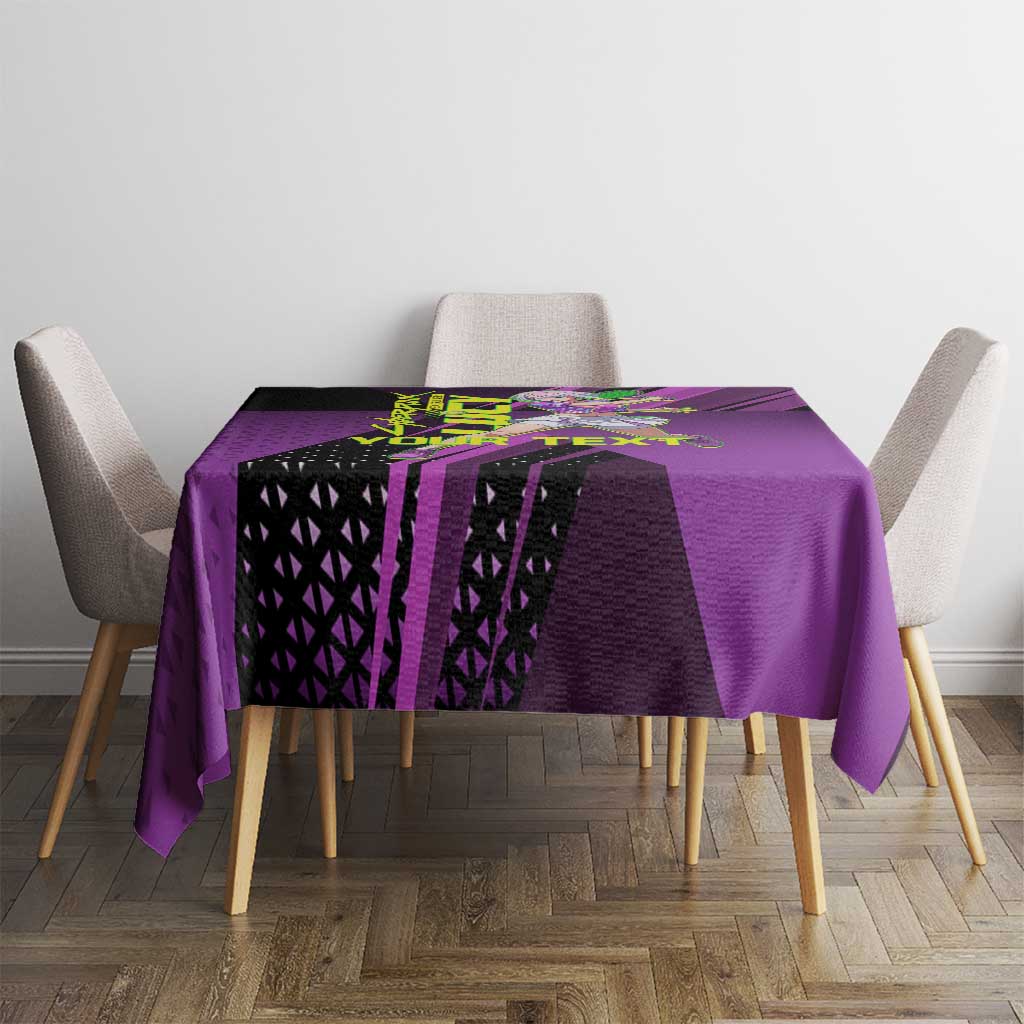 Personalized Lucy Tennis Design Tablecloth with a Cyberpunk Edgerunners Theme Featuring Neon Purple and Dynamic Poses