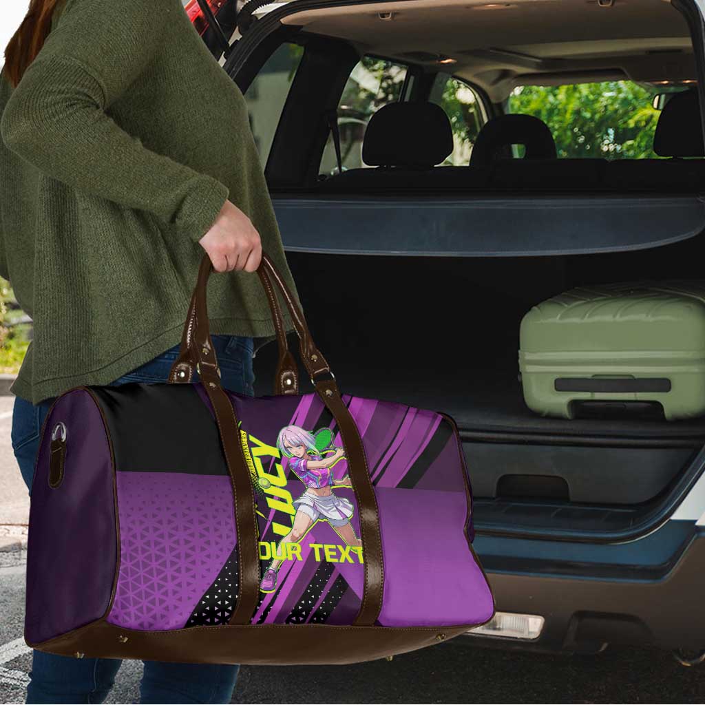 Personalized Lucy Tennis Design Travel Bag with a Cyberpunk Edgerunners Theme Featuring Neon Purple and Dynamic Poses