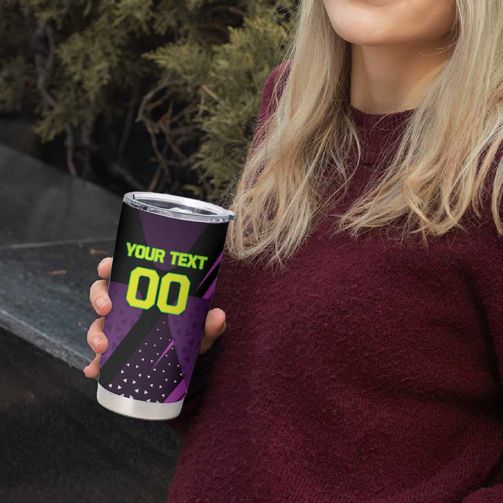 Personalized Lucy Tennis Design Tumbler Cup with a Cyberpunk Edgerunners Theme Featuring Neon Purple and Dynamic Poses