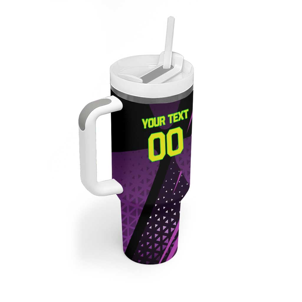 Personalized Lucy Tennis Design Tumbler With Handle with a Cyberpunk Edgerunners Theme Featuring Neon Purple and Dynamic Poses