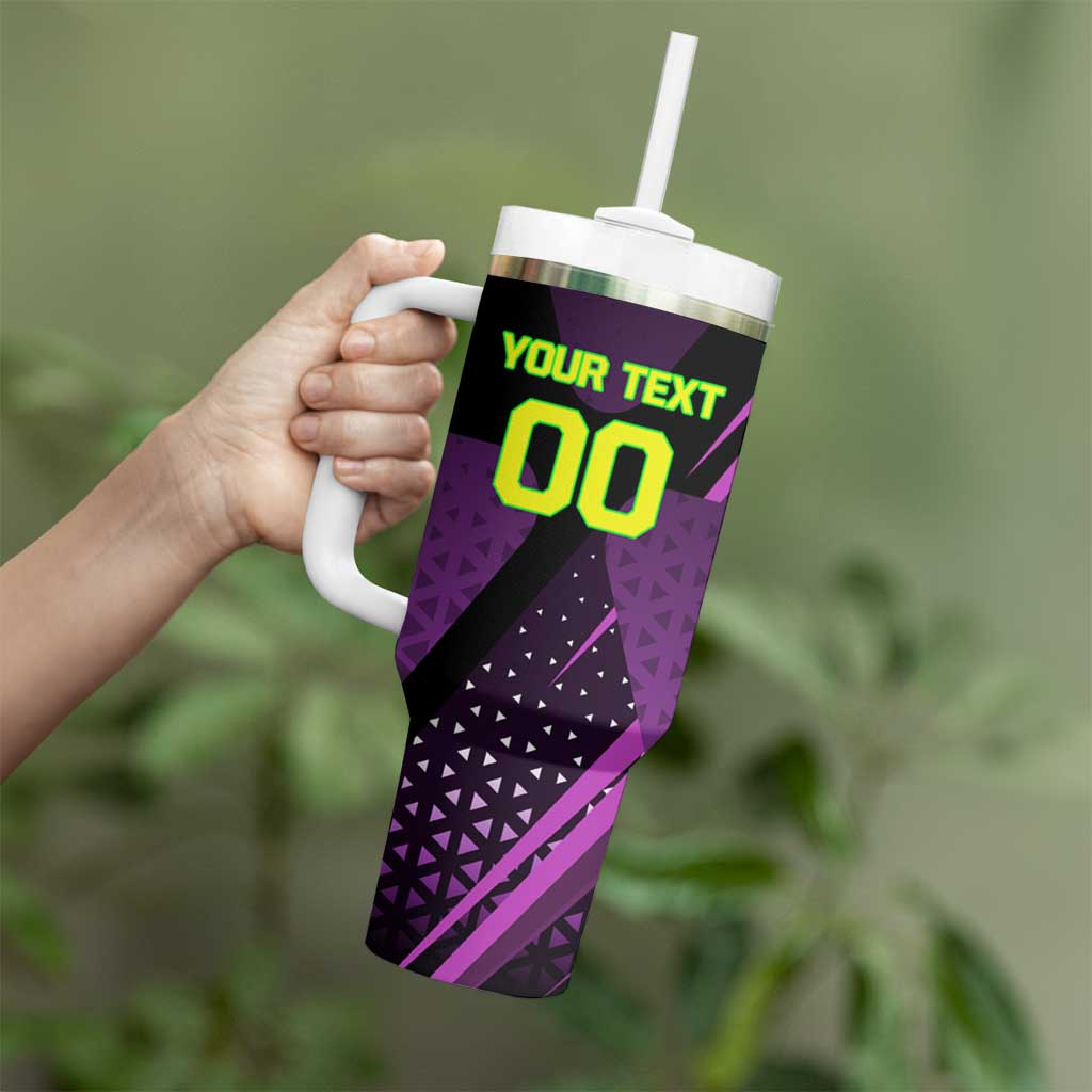 Personalized Lucy Tennis Design Tumbler With Handle with a Cyberpunk Edgerunners Theme Featuring Neon Purple and Dynamic Poses