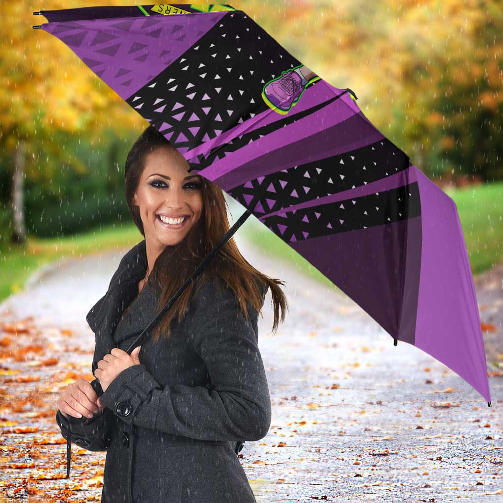 Personalized Lucy Tennis Design Umbrella with a Cyberpunk Edgerunners Theme Featuring Neon Purple and Dynamic Poses