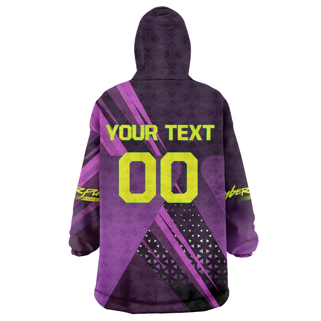 Personalized Lucy Tennis Design Wearable Blanket Hoodie with a Cyberpunk Edgerunners Theme Featuring Neon Purple and Dynamic Poses
