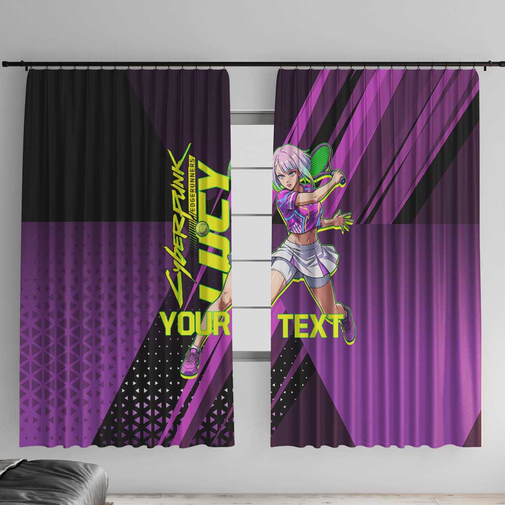 Personalized Lucy Tennis Design Window Curtain with a Cyberpunk Edgerunners Theme Featuring Neon Purple and Dynamic Poses