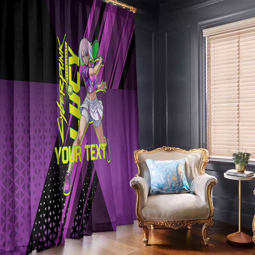 Personalized Lucy Tennis Design Window Curtain with a Cyberpunk Edgerunners Theme Featuring Neon Purple and Dynamic Poses