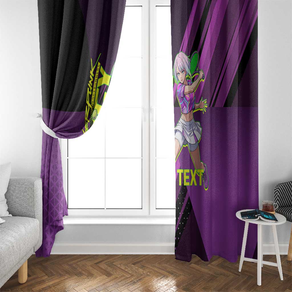 Personalized Lucy Tennis Design Window Curtain with a Cyberpunk Edgerunners Theme Featuring Neon Purple and Dynamic Poses