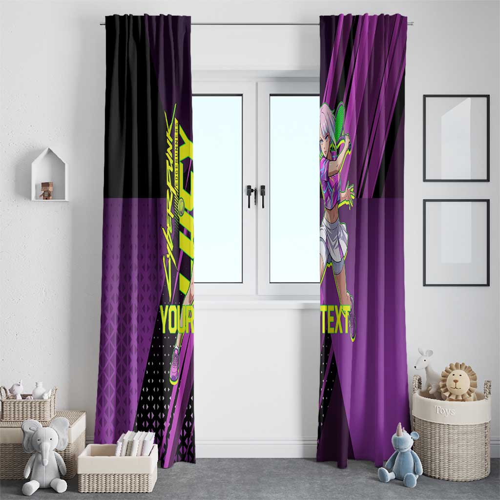Personalized Lucy Tennis Design Window Curtain with a Cyberpunk Edgerunners Theme Featuring Neon Purple and Dynamic Poses