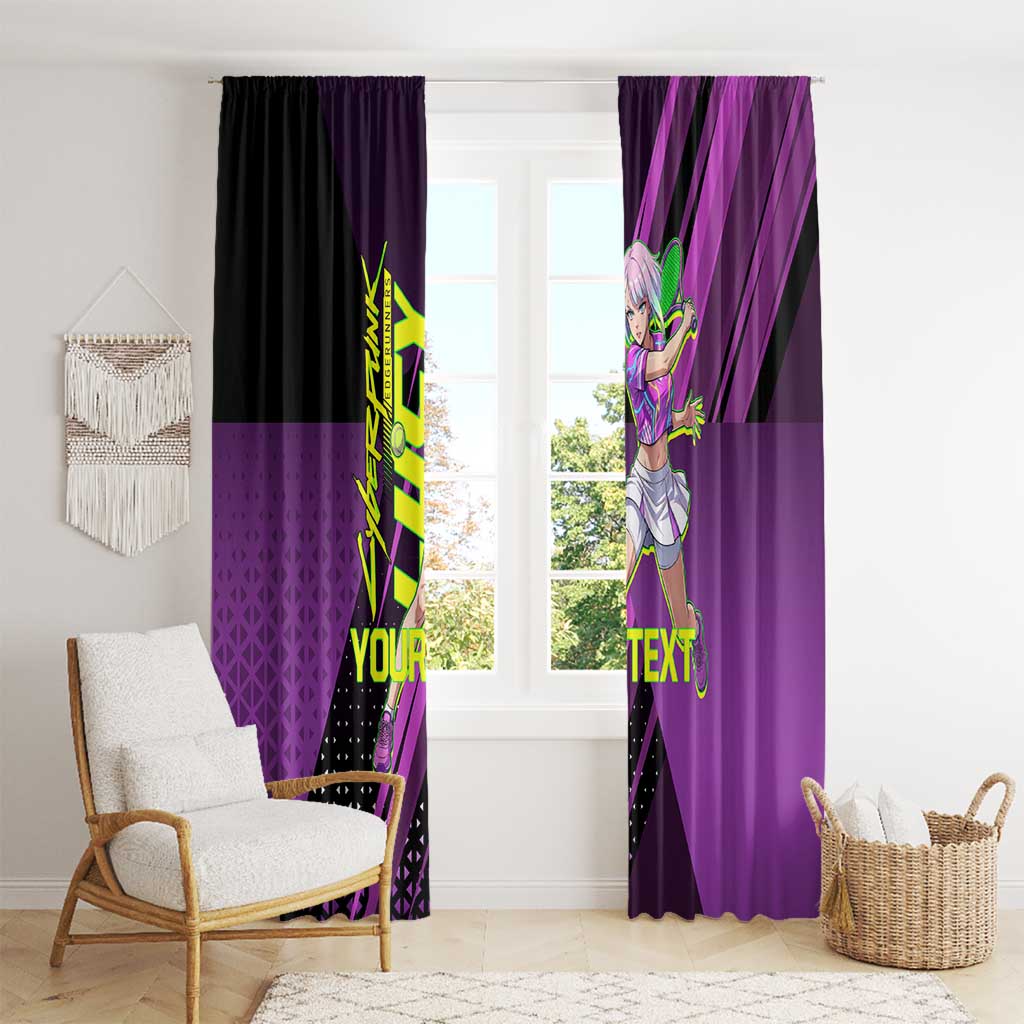 Personalized Lucy Tennis Design Window Curtain with a Cyberpunk Edgerunners Theme Featuring Neon Purple and Dynamic Poses