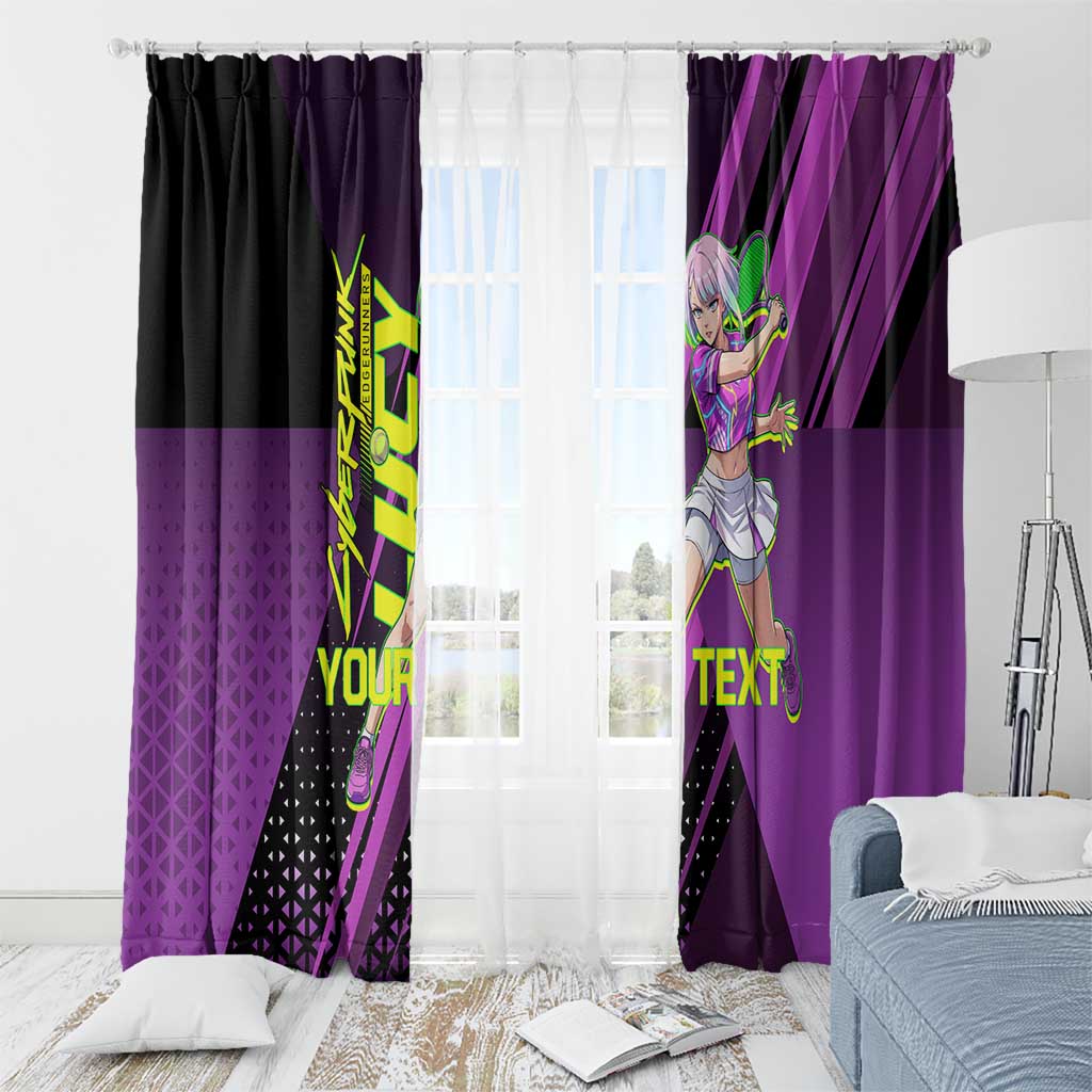 Personalized Lucy Tennis Design Window Curtain with a Cyberpunk Edgerunners Theme Featuring Neon Purple and Dynamic Poses