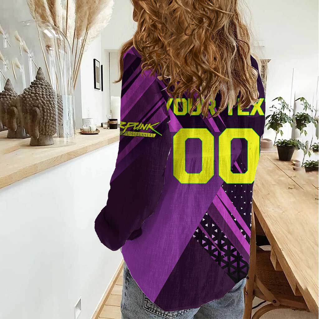Personalized Lucy Tennis Design Women Casual Shirt with a Cyberpunk Edgerunners Theme Featuring Neon Purple and Dynamic Poses