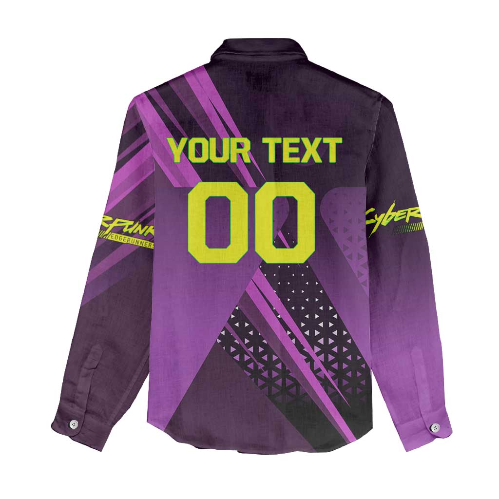 Personalized Lucy Tennis Design Women Casual Shirt with a Cyberpunk Edgerunners Theme Featuring Neon Purple and Dynamic Poses