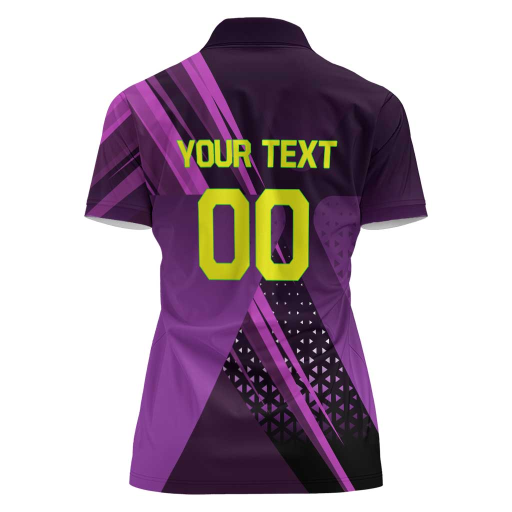 Personalized Lucy Tennis Design Women Polo Shirt with a Cyberpunk Edgerunners Theme Featuring Neon Purple and Dynamic Poses