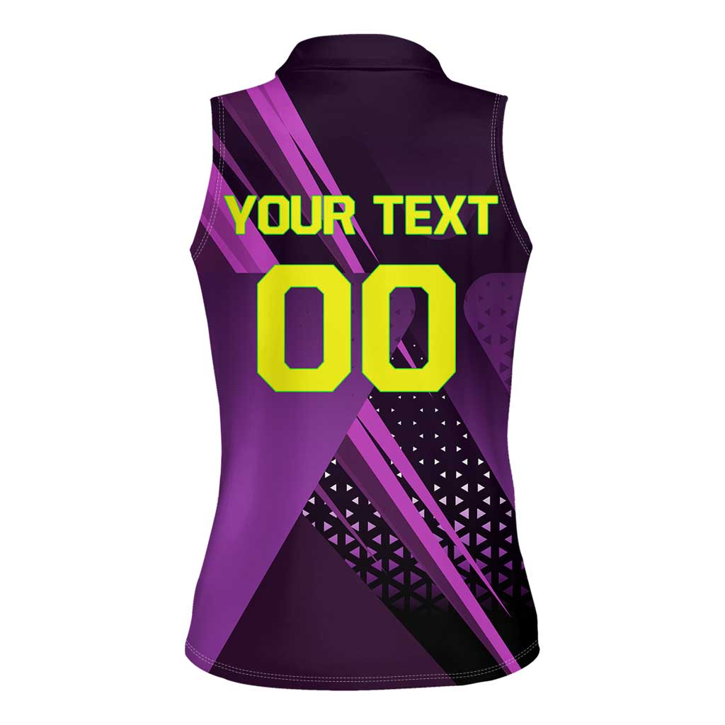 Personalized Lucy Tennis Design Women Sleeveless Polo Shirt with a Cyberpunk Edgerunners Theme Featuring Neon Purple and Dynamic Poses