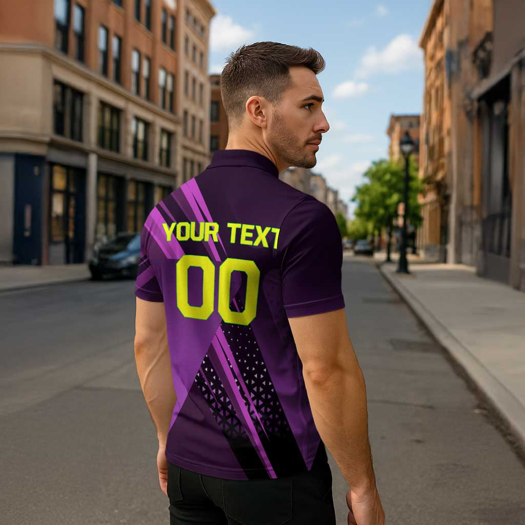 Personalized Lucy Tennis Design Zipper Polo Shirt with a Cyberpunk Edgerunners Theme Featuring Neon Purple and Dynamic Poses
