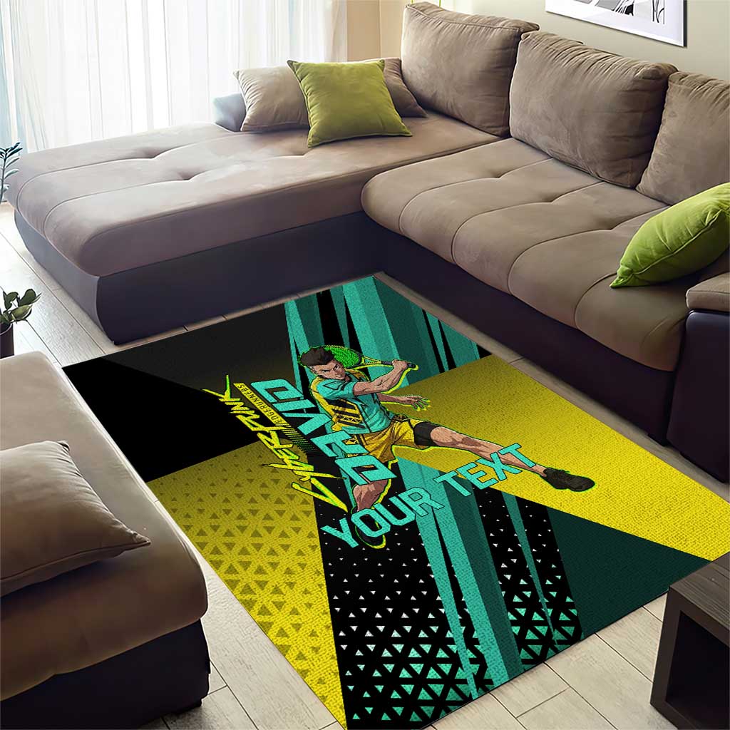 Personalized David Tennis Design Area Rug with a Cyberpunk Theme, Edgerunners Features Neon Green and Yellow Styling and a Powerful Pose