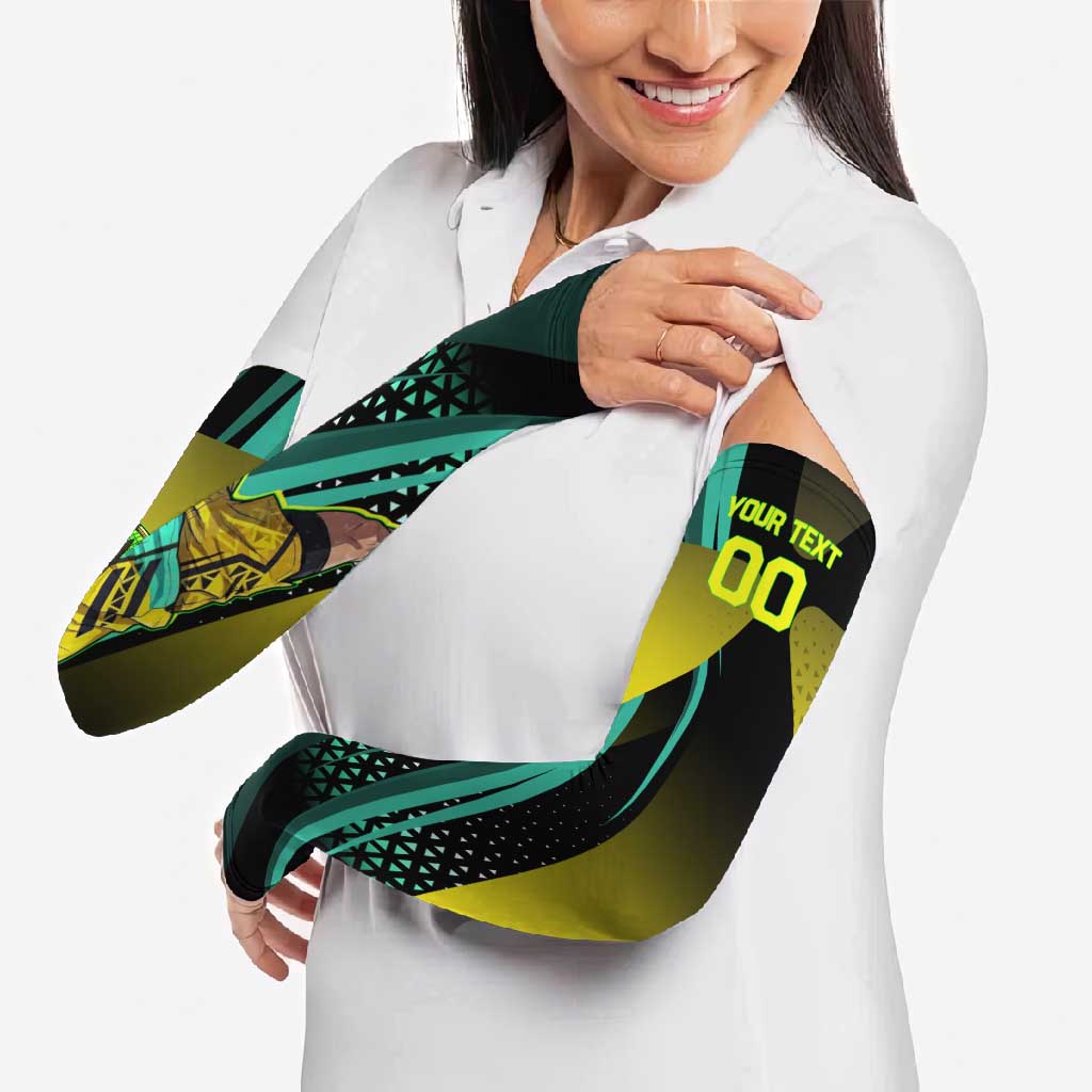Personalized David Tennis Design Arm Sleeves with a Cyberpunk Theme, Edgerunners Features Neon Green and Yellow Styling and a Powerful Pose