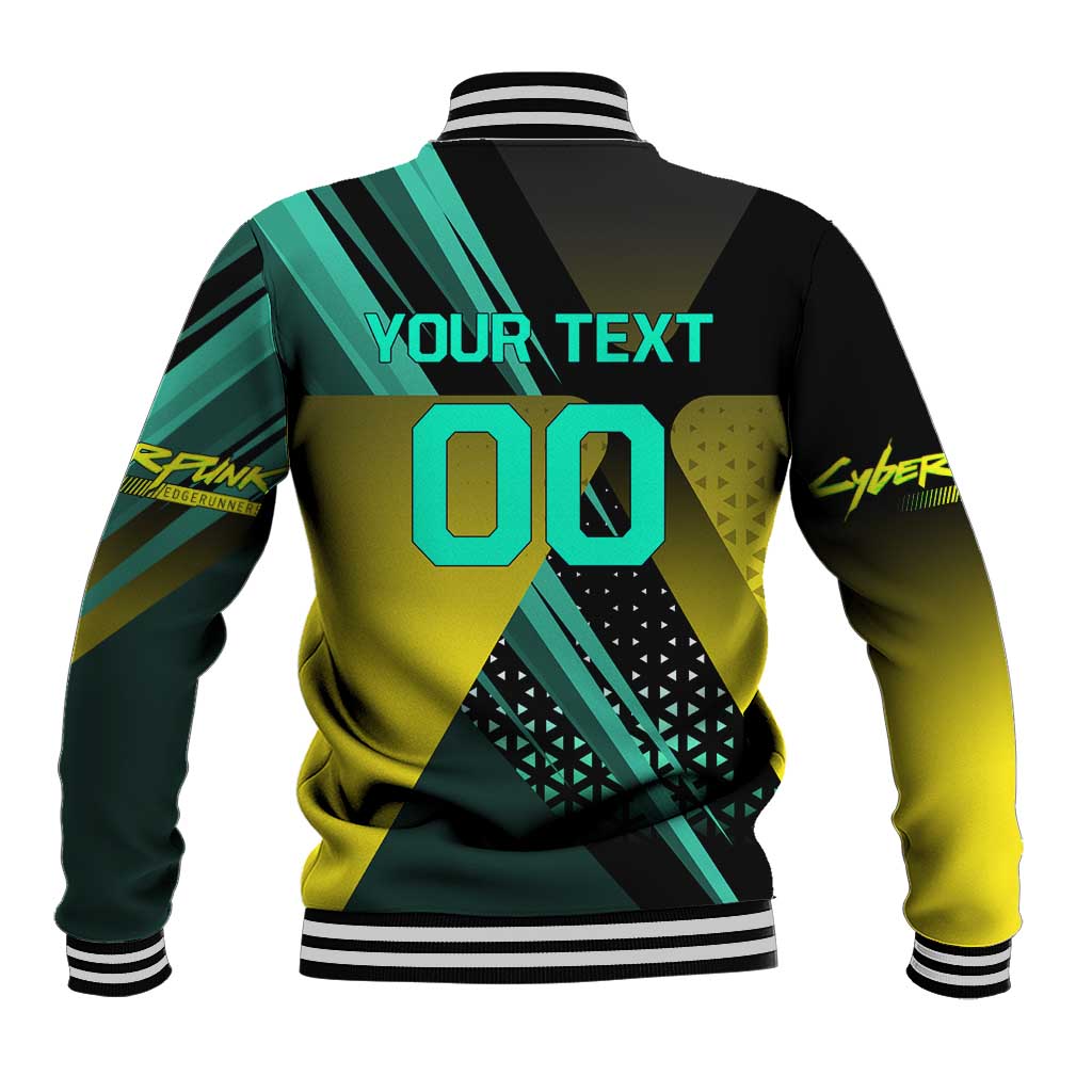 Personalized David Tennis Design Baseball Jacket with a Cyberpunk Theme, Edgerunners Features Neon Green and Yellow Styling and a Powerful Pose