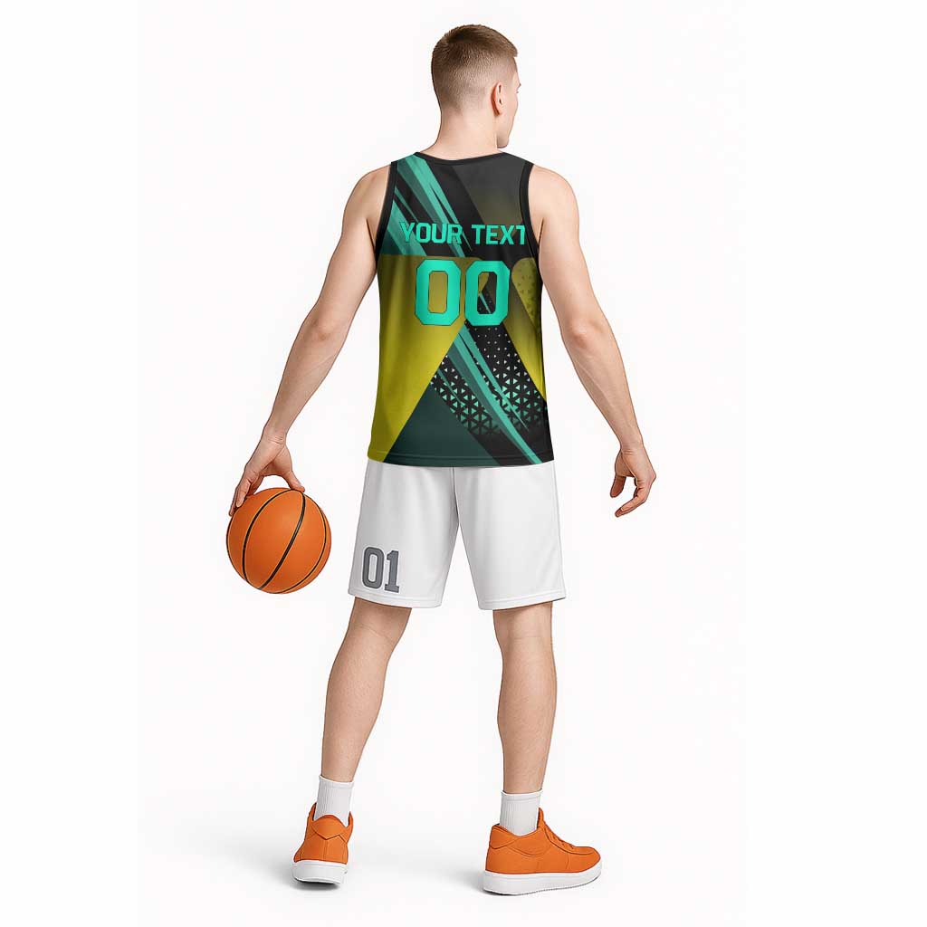 Personalized David Tennis Design Basketball Jersey with a Cyberpunk Theme, Edgerunners Features Neon Green and Yellow Styling and a Powerful Pose