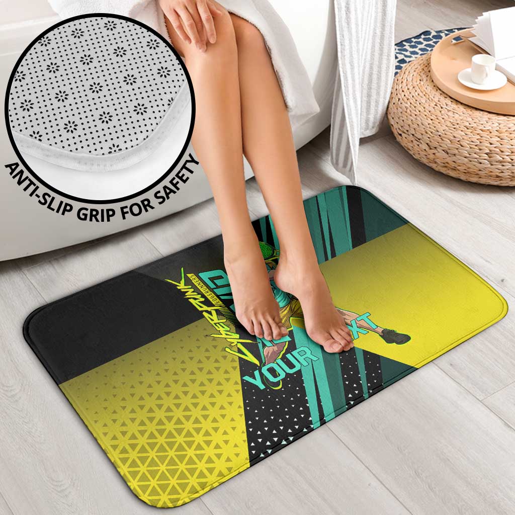 Personalized David Tennis Design Bathroom Set with a Cyberpunk Theme, Edgerunners Features Neon Green and Yellow Styling and a Powerful Pose