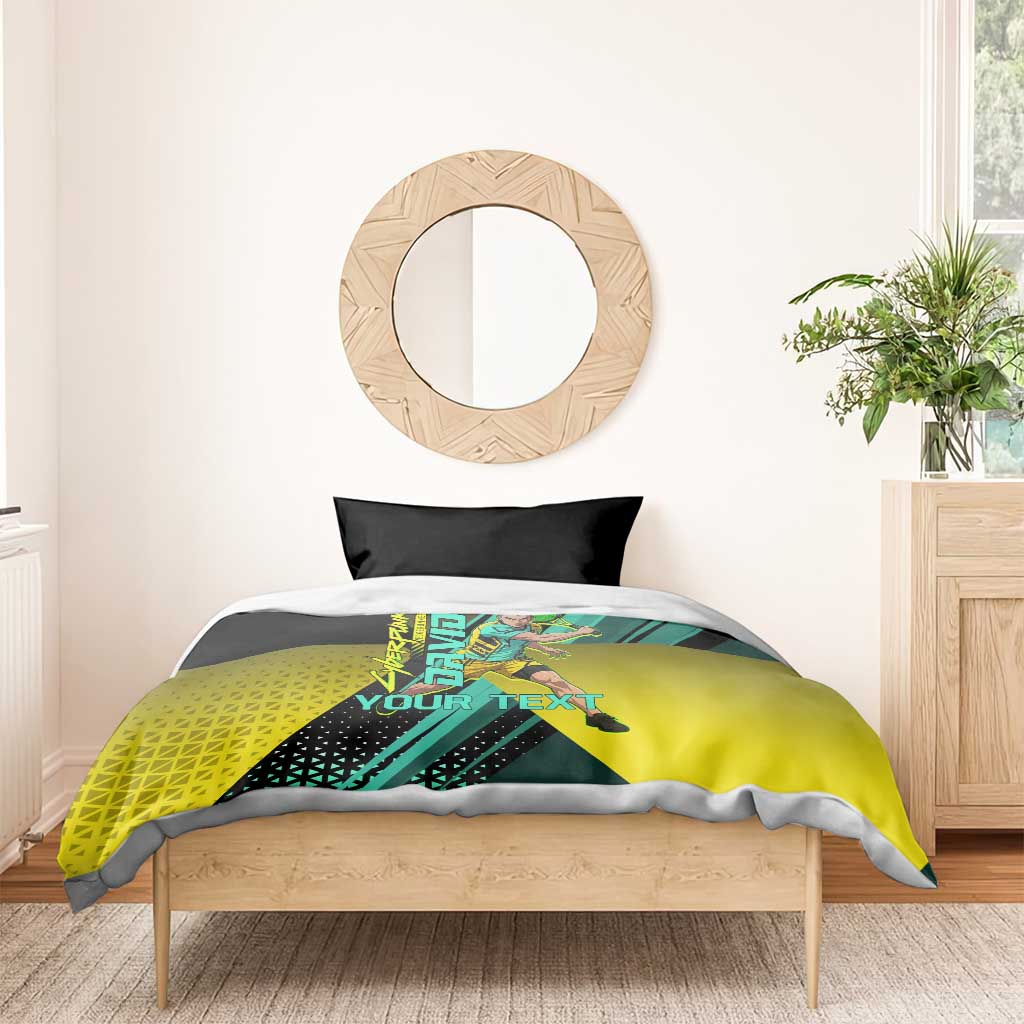 Personalized David Tennis Design Bedding Set with a Cyberpunk Theme, Edgerunners Features Neon Green and Yellow Styling and a Powerful Pose