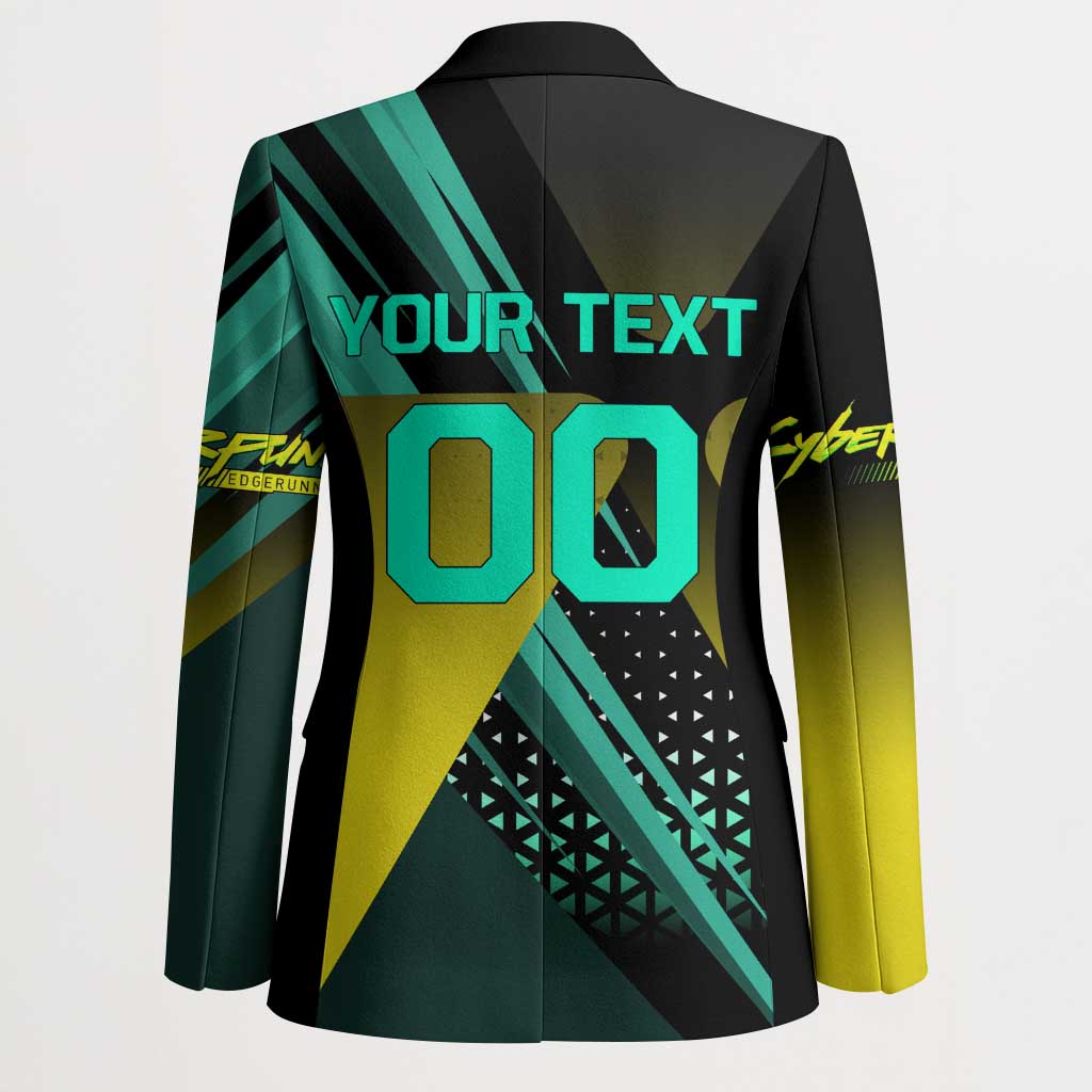 Personalized David Tennis Design Blazer with a Cyberpunk Theme, Edgerunners Features Neon Green and Yellow Styling and a Powerful Pose