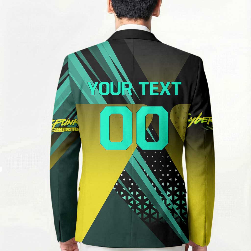 Personalized David Tennis Design Blazer with a Cyberpunk Theme, Edgerunners Features Neon Green and Yellow Styling and a Powerful Pose