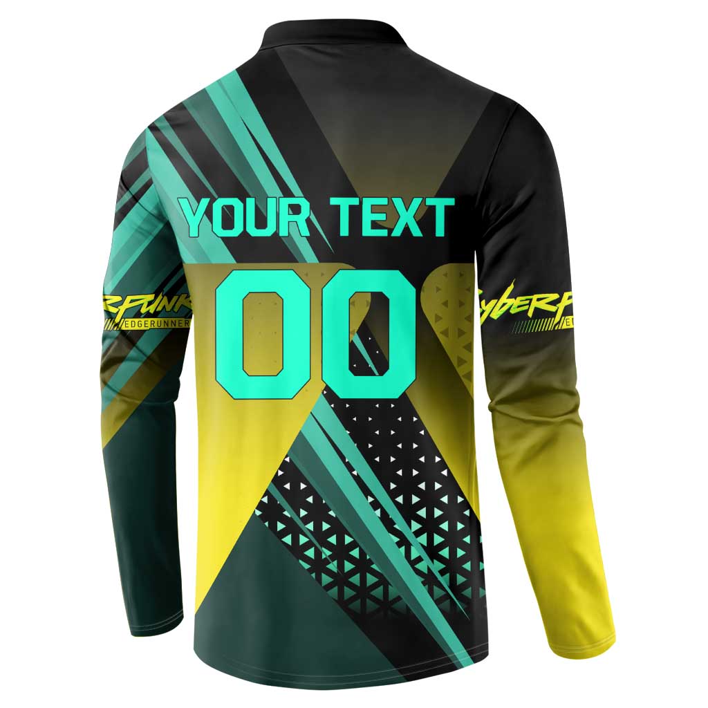 Personalized David Tennis Design Button Sweatshirt with a Cyberpunk Theme, Edgerunners Features Neon Green and Yellow Styling and a Powerful Pose