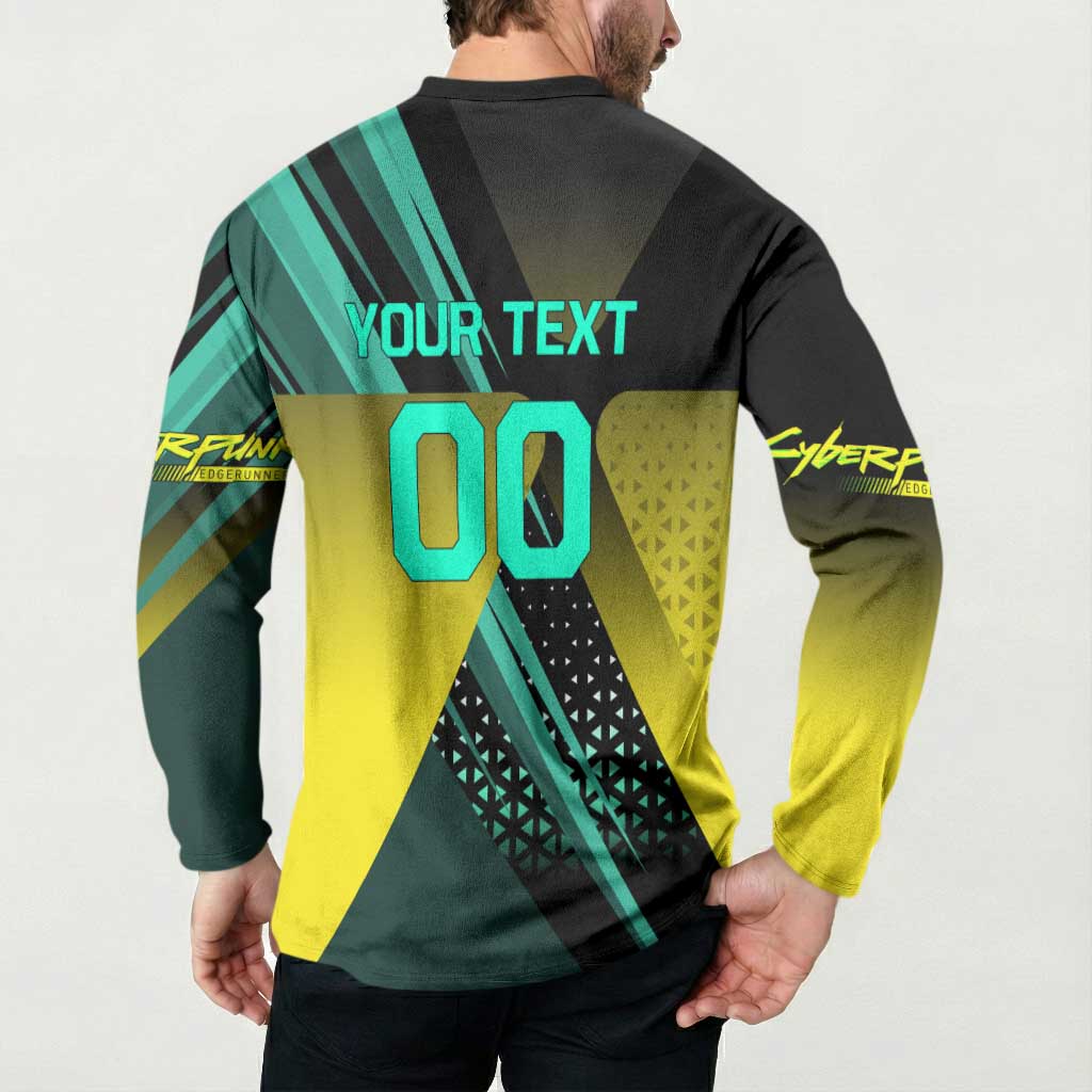 Personalized David Tennis Design Button Sweatshirt with a Cyberpunk Theme, Edgerunners Features Neon Green and Yellow Styling and a Powerful Pose