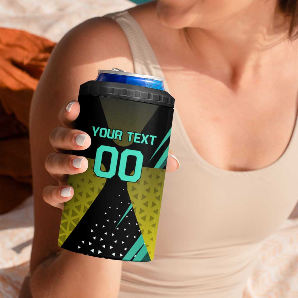 Personalized David Tennis Design 4 in 1 Can Cooler Tumbler with a Cyberpunk Theme, Edgerunners Features Neon Green and Yellow Styling and a Powerful Pose
