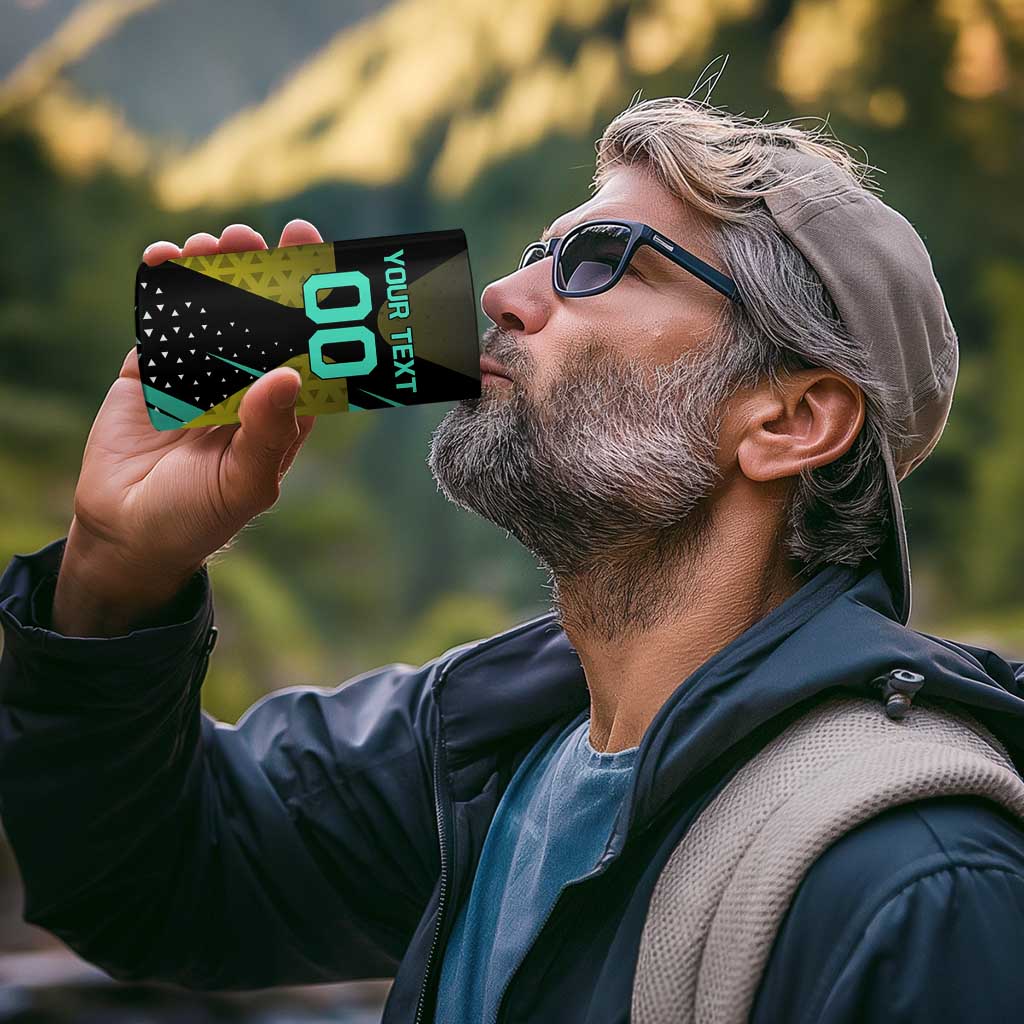 Personalized David Tennis Design 4 in 1 Can Cooler Tumbler with a Cyberpunk Theme, Edgerunners Features Neon Green and Yellow Styling and a Powerful Pose