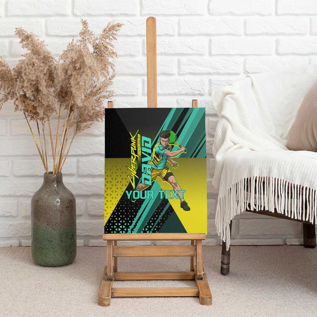 Personalized David Tennis Design Canvas Wall Art with a Cyberpunk Theme, Edgerunners Features Neon Green and Yellow Styling and a Powerful Pose