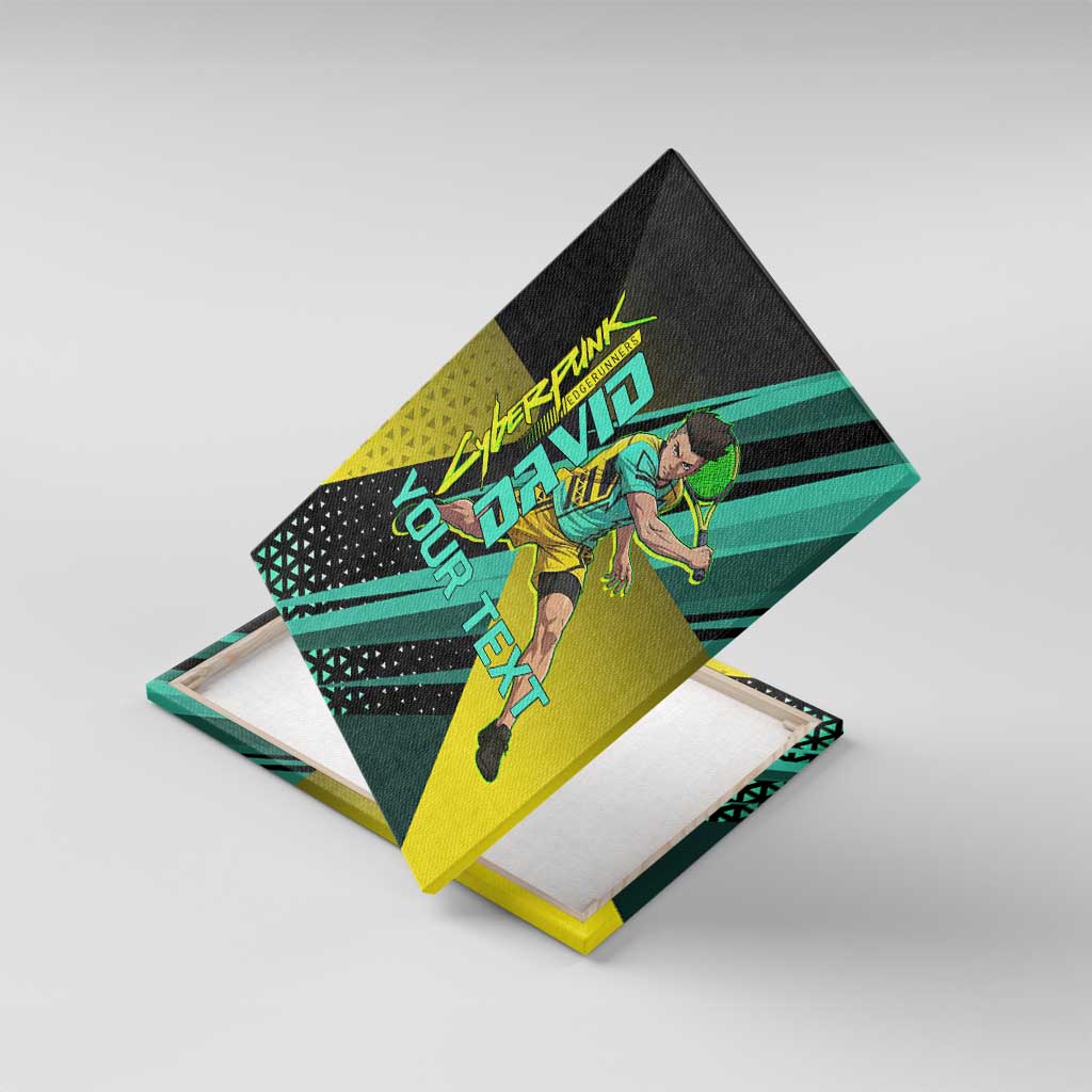 Personalized David Tennis Design Canvas Wall Art with a Cyberpunk Theme, Edgerunners Features Neon Green and Yellow Styling and a Powerful Pose