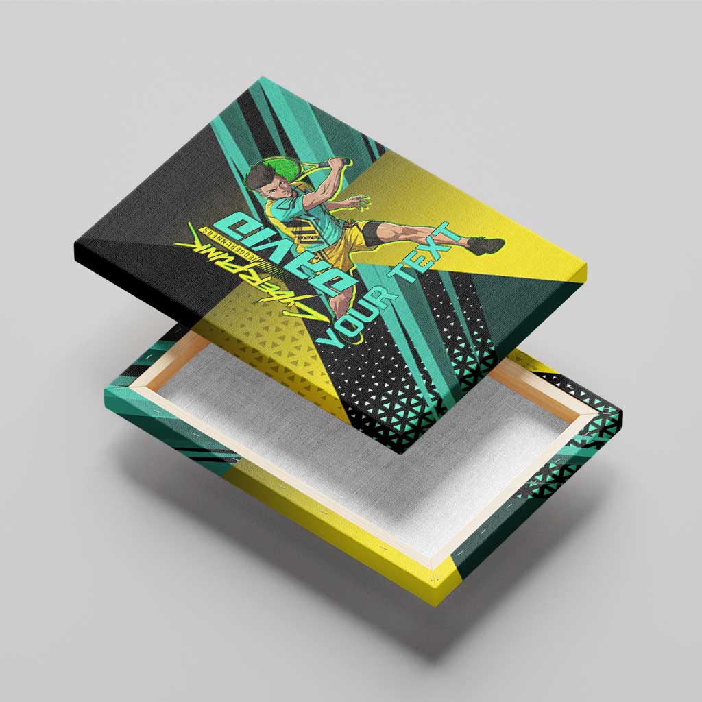 Personalized David Tennis Design Canvas Wall Art with a Cyberpunk Theme, Edgerunners Features Neon Green and Yellow Styling and a Powerful Pose