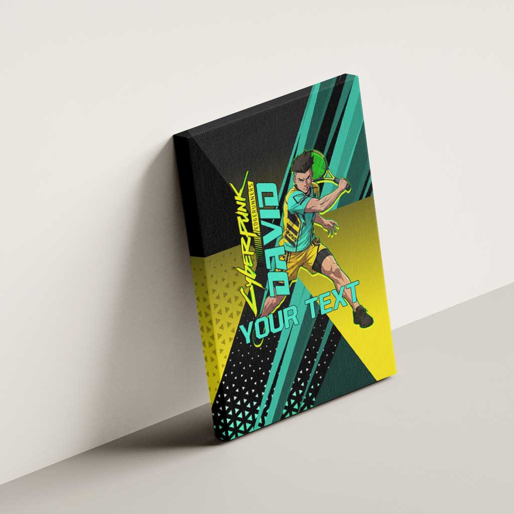 Personalized David Tennis Design Canvas Wall Art with a Cyberpunk Theme, Edgerunners Features Neon Green and Yellow Styling and a Powerful Pose