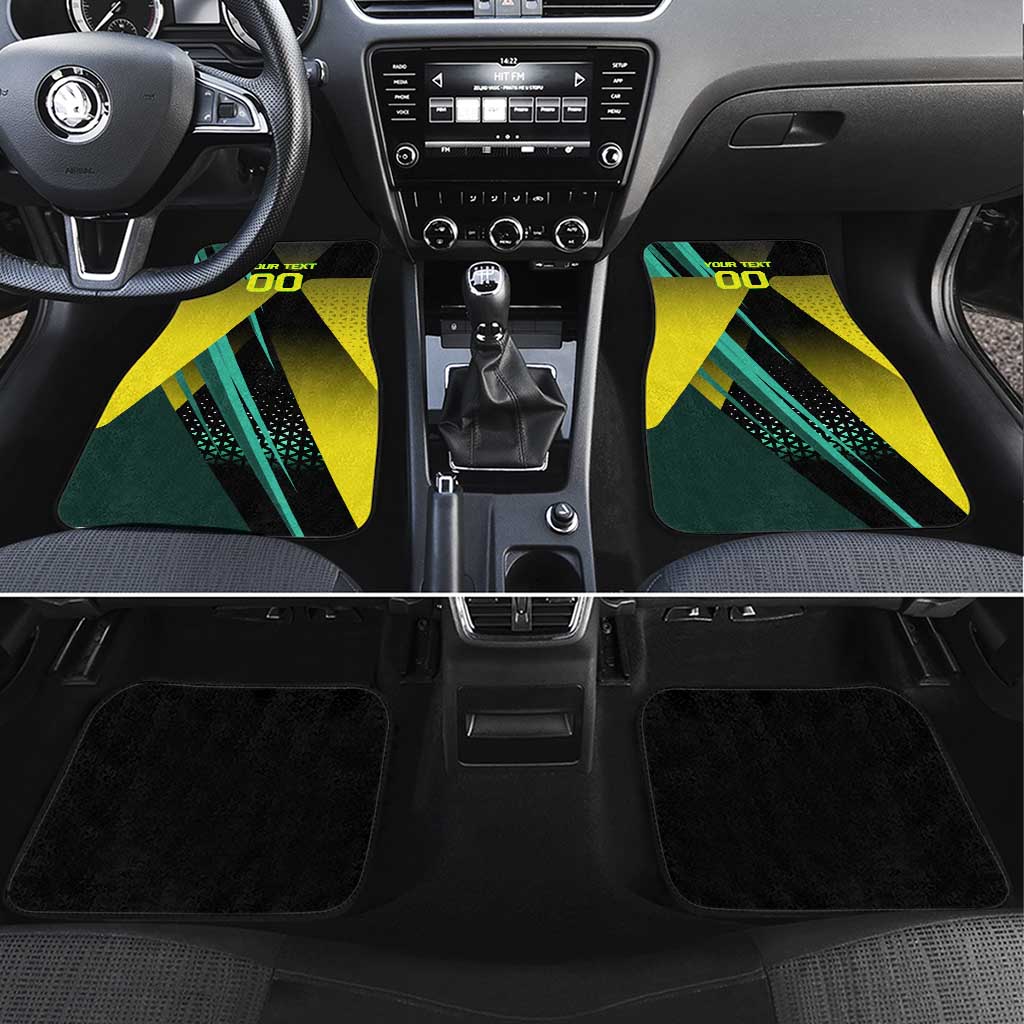 Personalized David Tennis Design Car Mats with a Cyberpunk Theme, Edgerunners Features Neon Green and Yellow Styling and a Powerful Pose