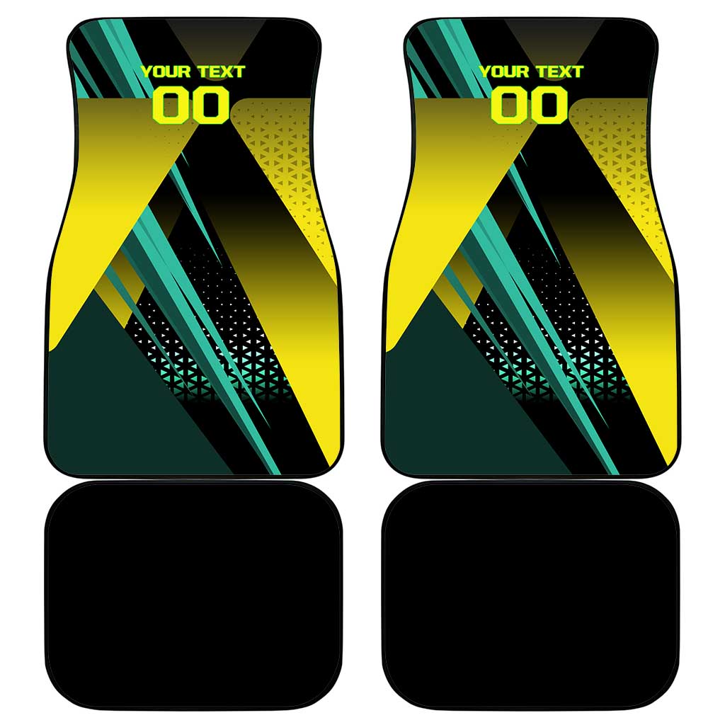 Personalized David Tennis Design Car Mats with a Cyberpunk Theme, Edgerunners Features Neon Green and Yellow Styling and a Powerful Pose