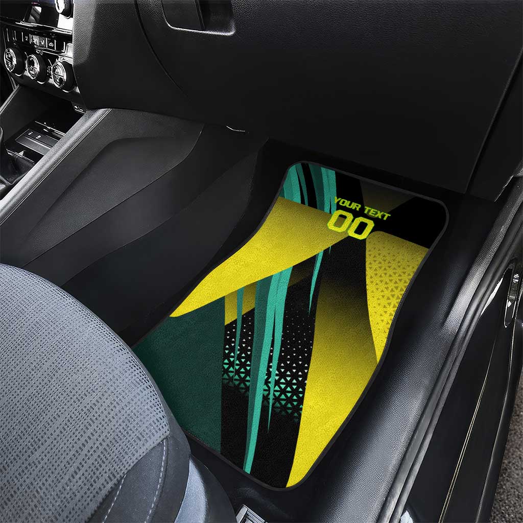 Personalized David Tennis Design Car Mats with a Cyberpunk Theme, Edgerunners Features Neon Green and Yellow Styling and a Powerful Pose