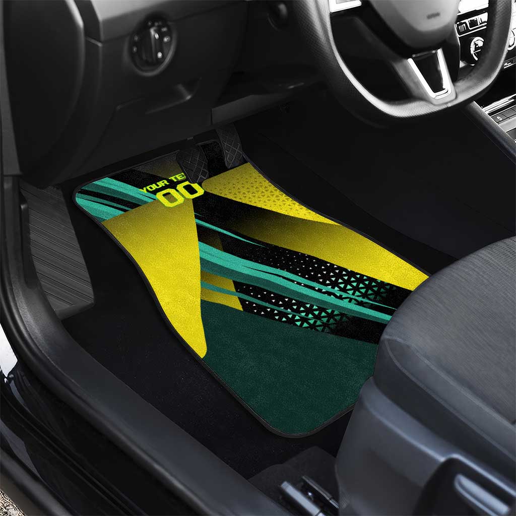 Personalized David Tennis Design Car Mats with a Cyberpunk Theme, Edgerunners Features Neon Green and Yellow Styling and a Powerful Pose