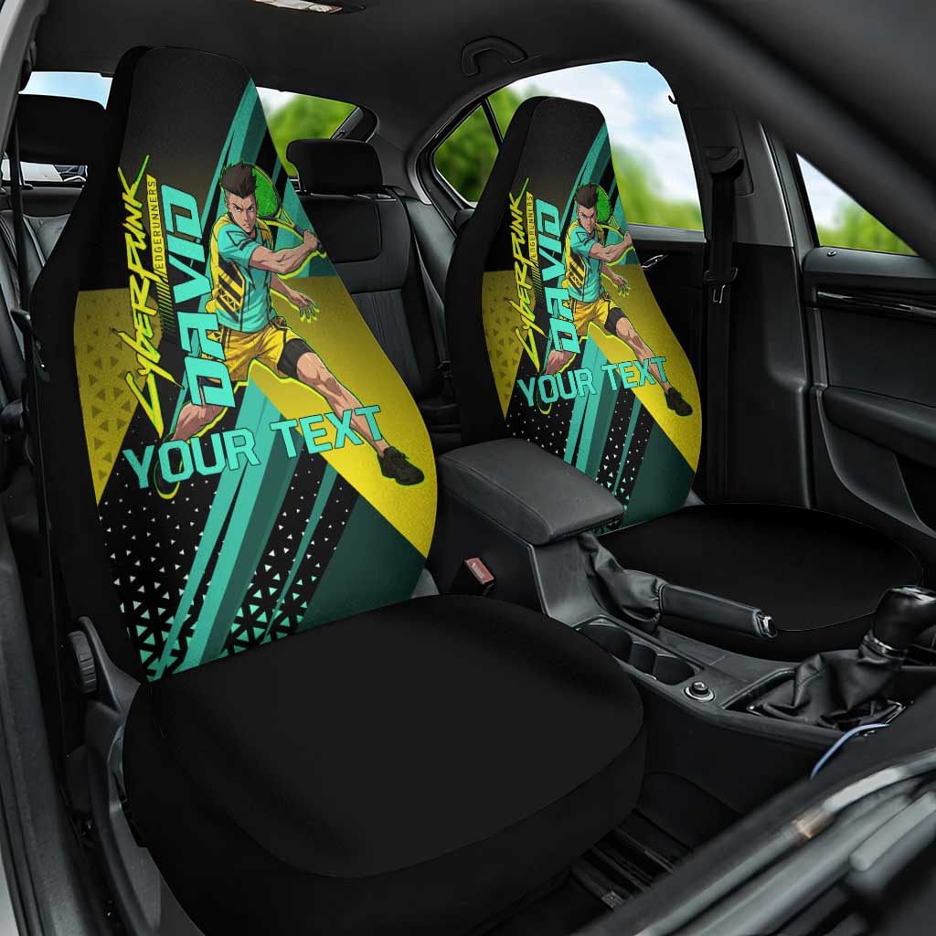 Personalized David Tennis Design Car Seat Cover with a Cyberpunk Theme, Edgerunners Features Neon Green and Yellow Styling and a Powerful Pose