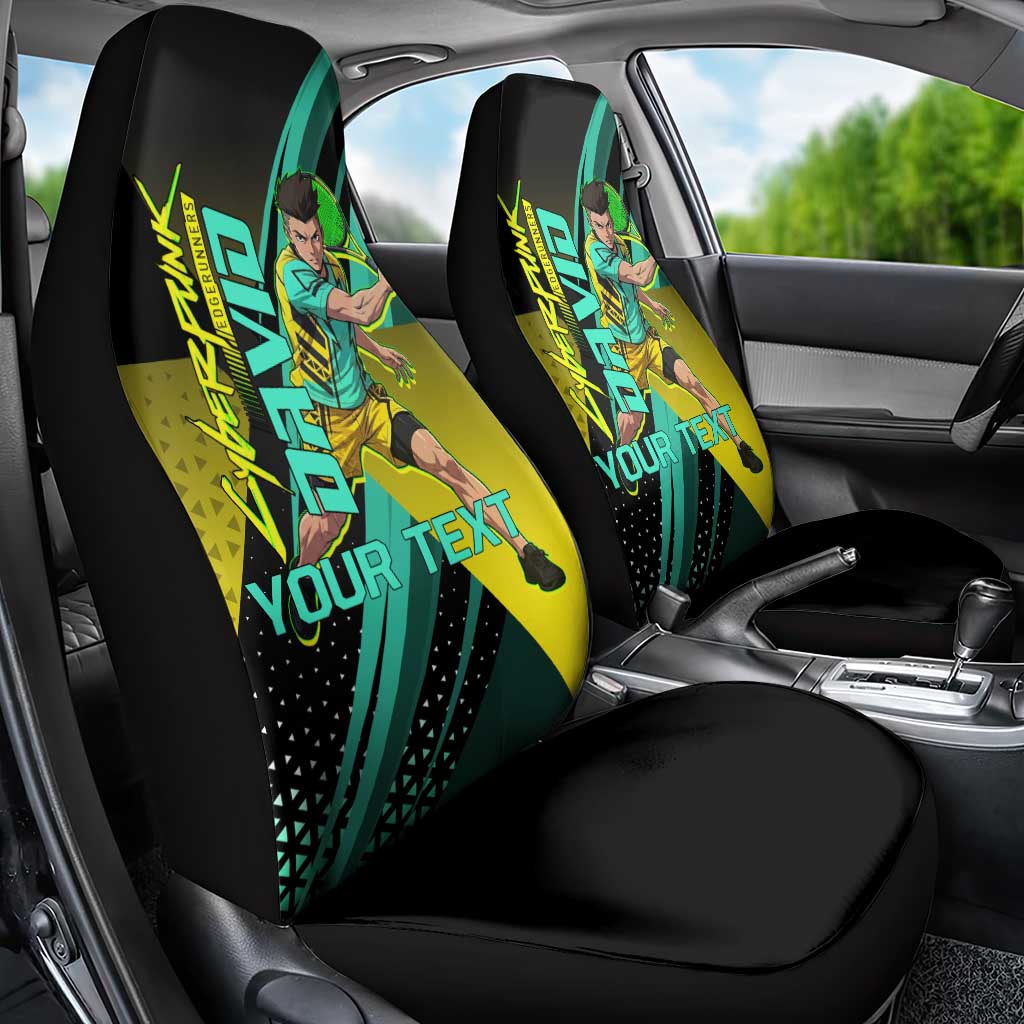Personalized David Tennis Design Car Seat Cover with a Cyberpunk Theme, Edgerunners Features Neon Green and Yellow Styling and a Powerful Pose