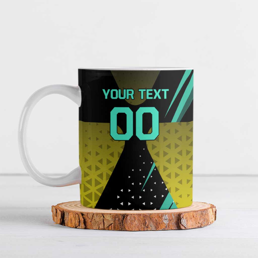 Personalized David Tennis Design Ceramic Mug with a Cyberpunk Theme, Edgerunners Features Neon Green and Yellow Styling and a Powerful Pose