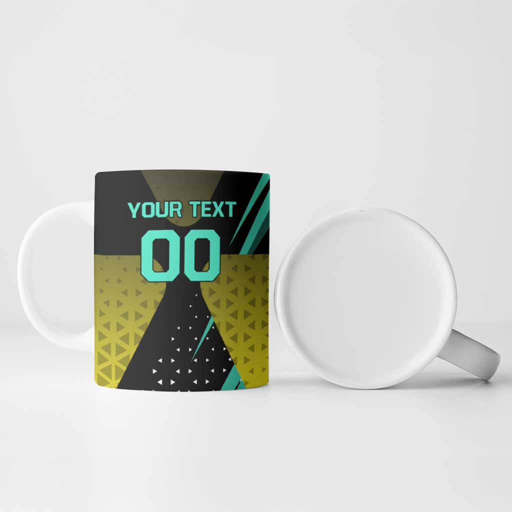 Personalized David Tennis Design Ceramic Mug with a Cyberpunk Theme, Edgerunners Features Neon Green and Yellow Styling and a Powerful Pose