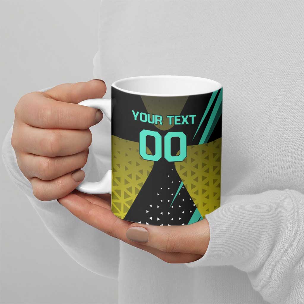 Personalized David Tennis Design Ceramic Mug with a Cyberpunk Theme, Edgerunners Features Neon Green and Yellow Styling and a Powerful Pose