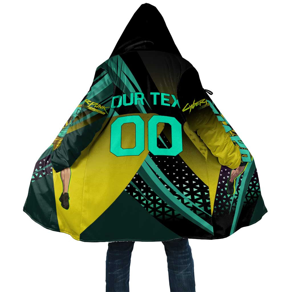 Personalized David Tennis Design Cloak with a Cyberpunk Theme, Edgerunners Features Neon Green and Yellow Styling and a Powerful Pose