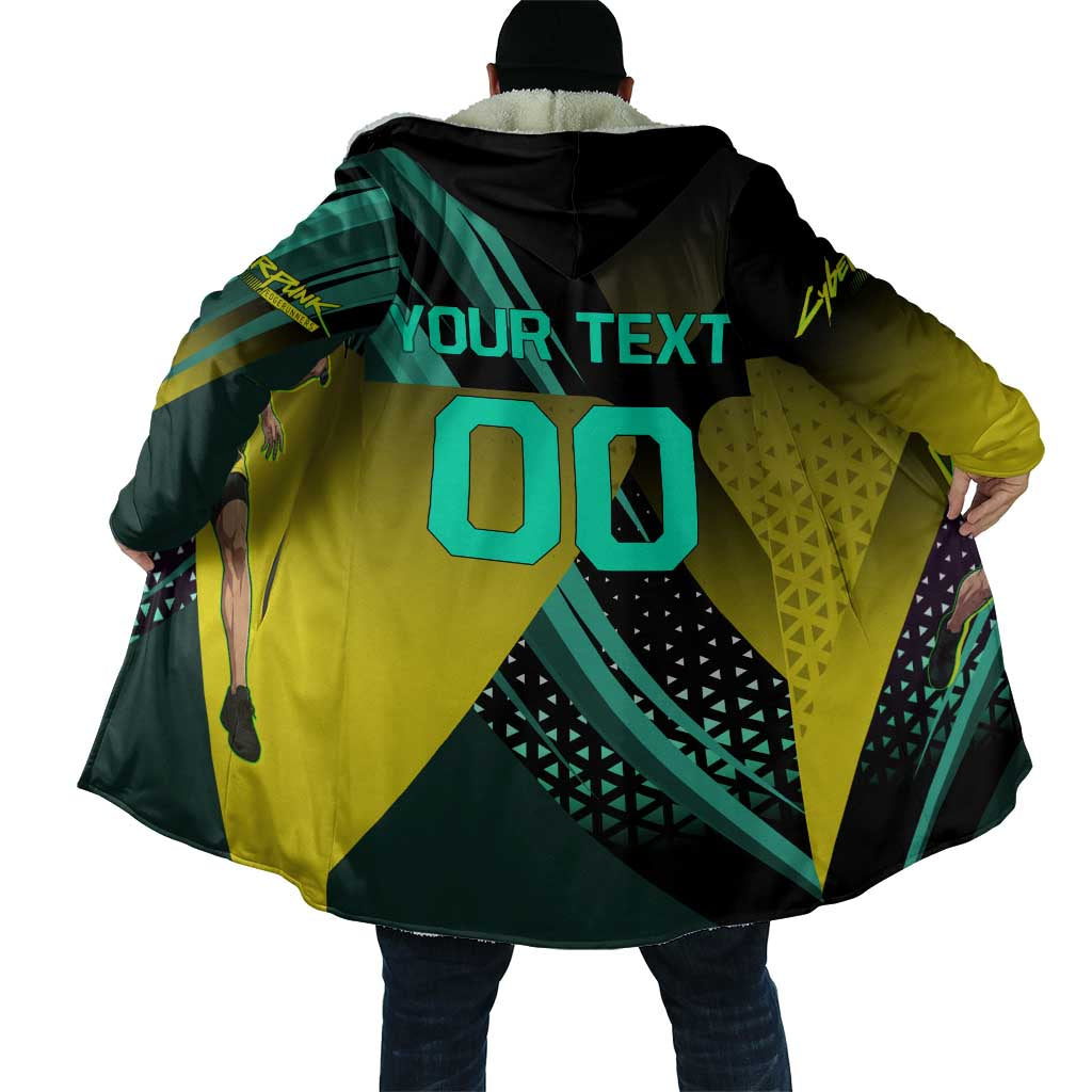 Personalized David Tennis Design Cloak with a Cyberpunk Theme, Edgerunners Features Neon Green and Yellow Styling and a Powerful Pose