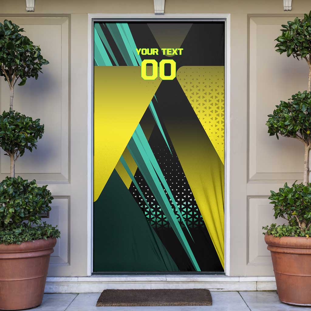 Personalized David Tennis Design Door Cover with a Cyberpunk Theme, Edgerunners Features Neon Green and Yellow Styling and a Powerful Pose