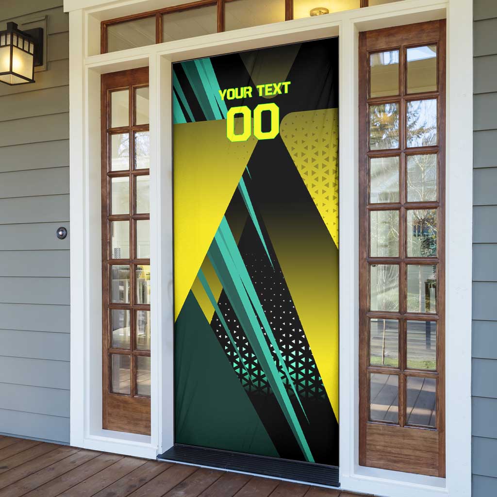 Personalized David Tennis Design Door Cover with a Cyberpunk Theme, Edgerunners Features Neon Green and Yellow Styling and a Powerful Pose