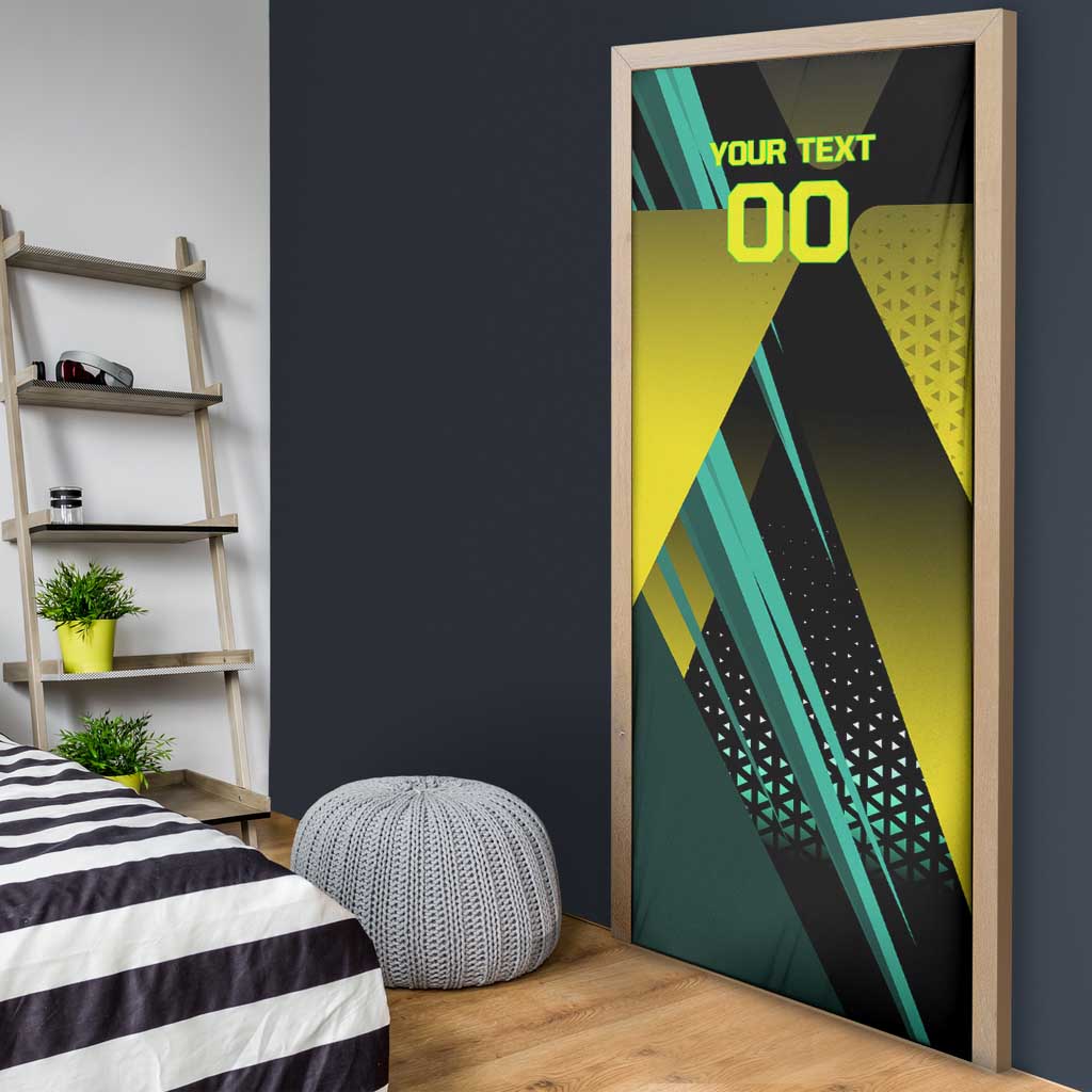 Personalized David Tennis Design Door Cover with a Cyberpunk Theme, Edgerunners Features Neon Green and Yellow Styling and a Powerful Pose