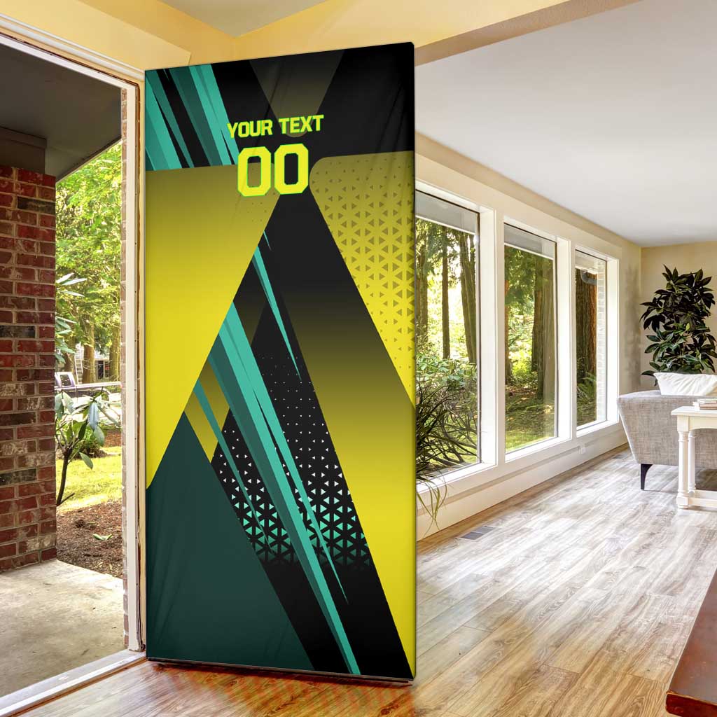 Personalized David Tennis Design Door Cover with a Cyberpunk Theme, Edgerunners Features Neon Green and Yellow Styling and a Powerful Pose